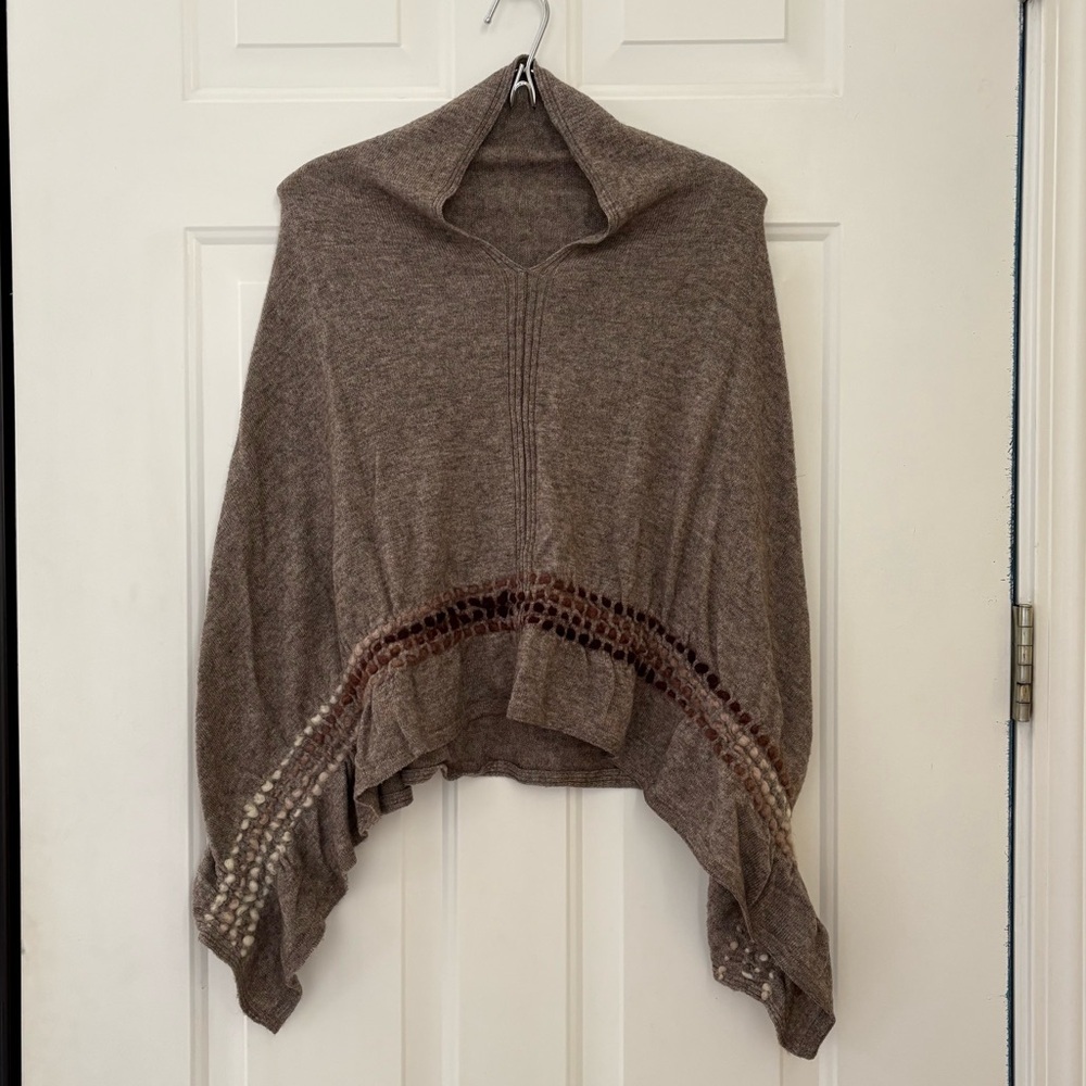 Cashmere Wrap Sweater Women One Size Brown Boho Nepal Made Multi Look Pullover